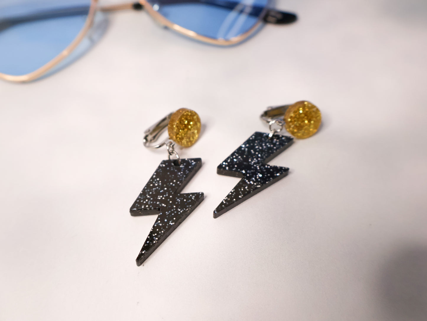 Black/Gold Glitter Lightning Drop Earrings